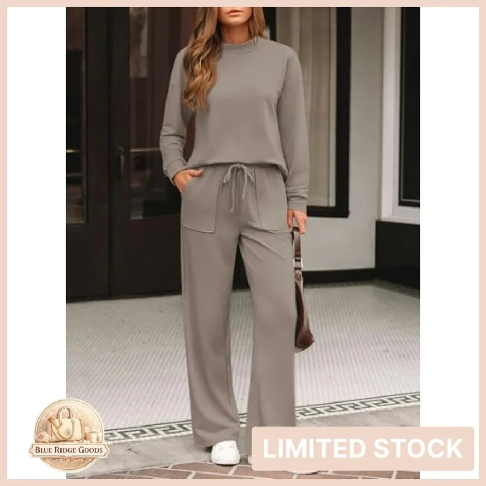 Mock Turtleneck Top Wide Leg Pants Lounge Set Y2K Chic Minimal